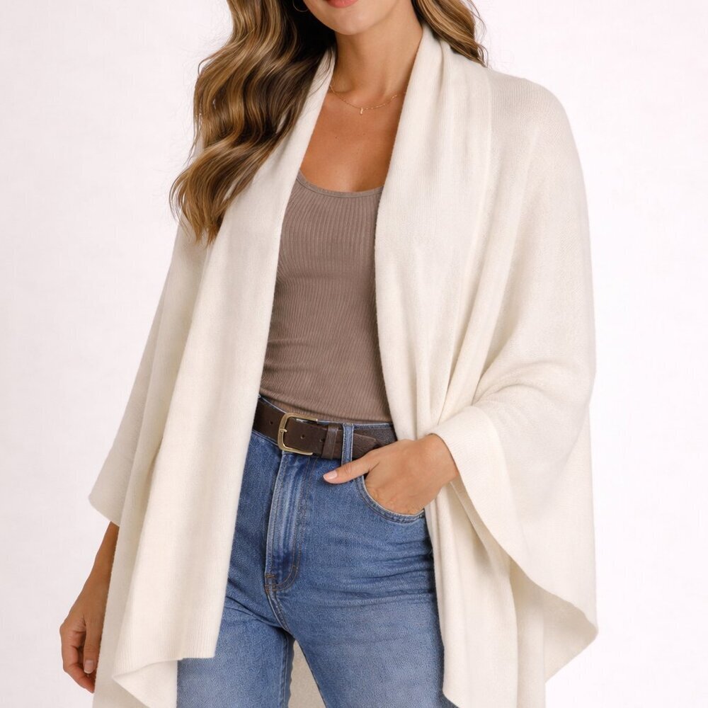 Lael Alpaca Shawl Collar Vest Sweater Ivory Open Front Cozy Knit Cardigan
